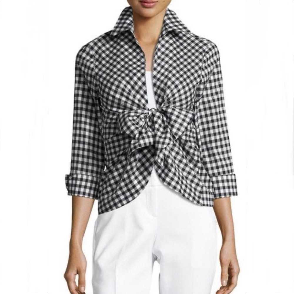 Neiman Marcus Gingham Black and White Check Top